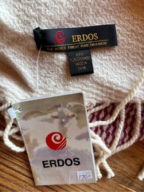 ERDOS Cream Cashmere Scarf with Burgundy Pattern